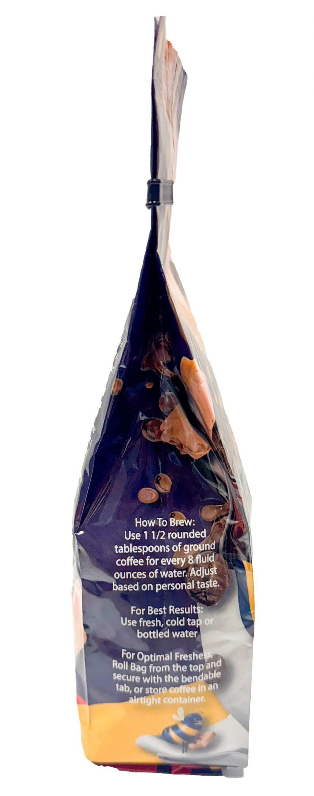 Side view of Howe Bit-O-Honey Ground Coffee Bag