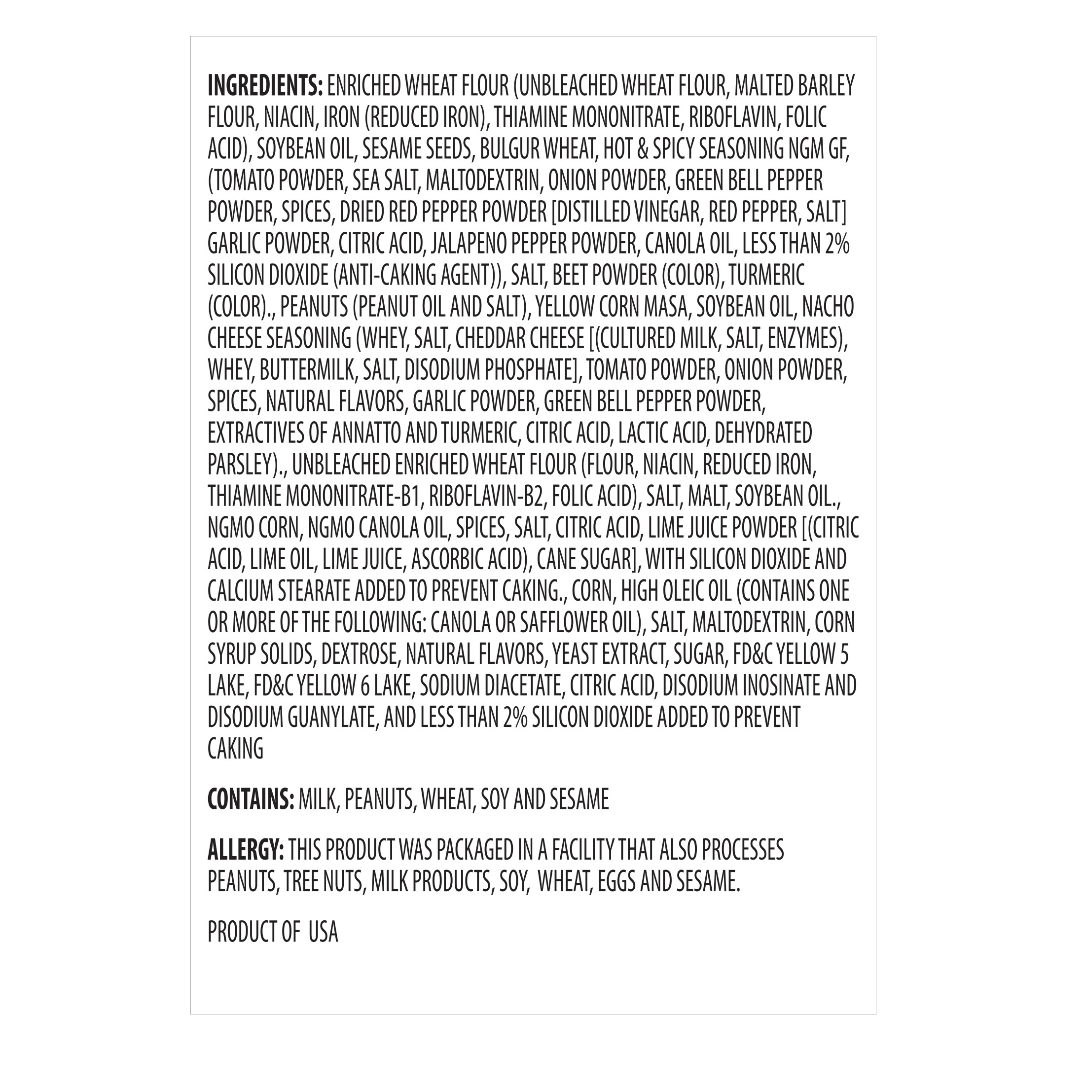 Ingredient List for George Howe's Pepper & Cheese Pub Mix