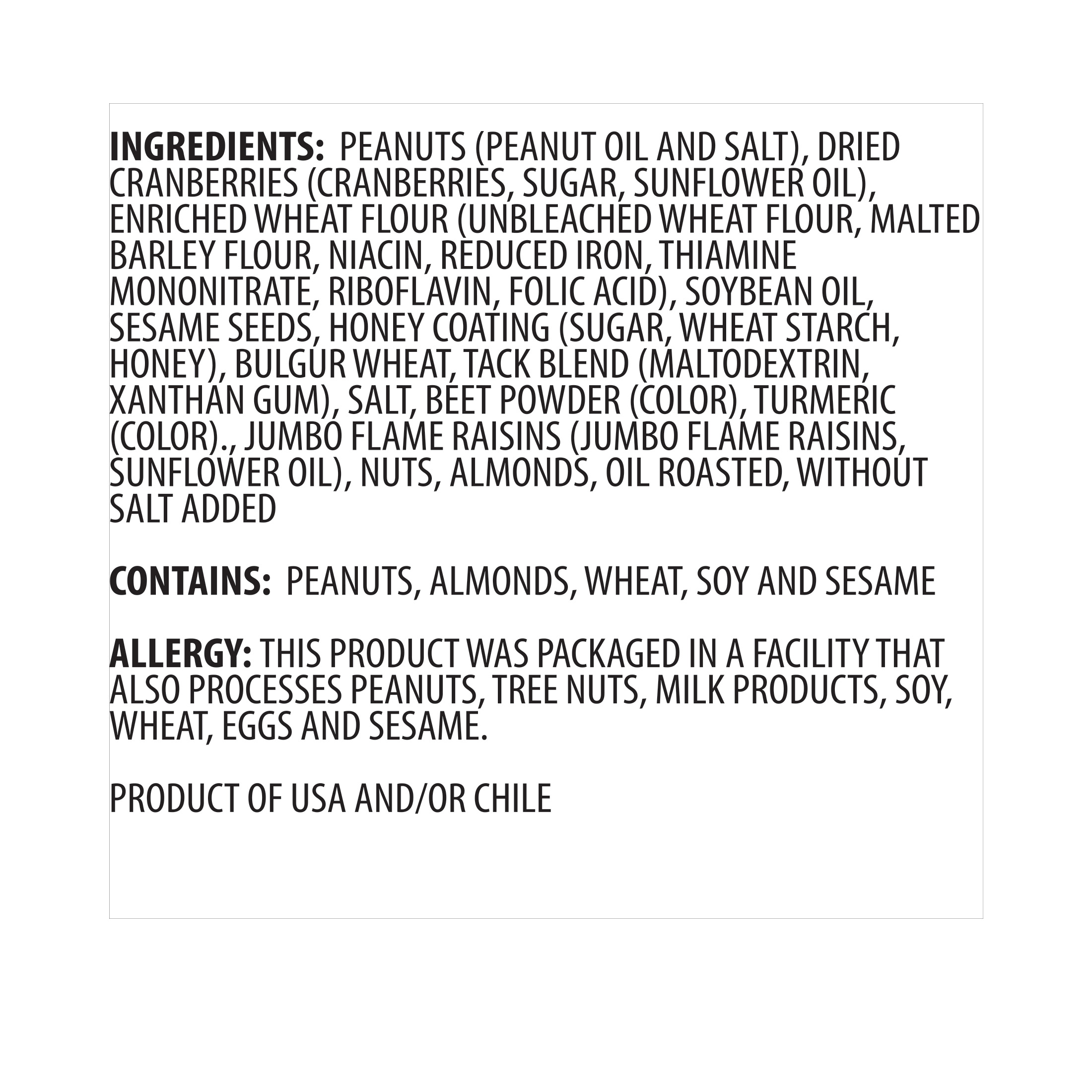 Ingredient List for George Howe's Cranberry Supreme