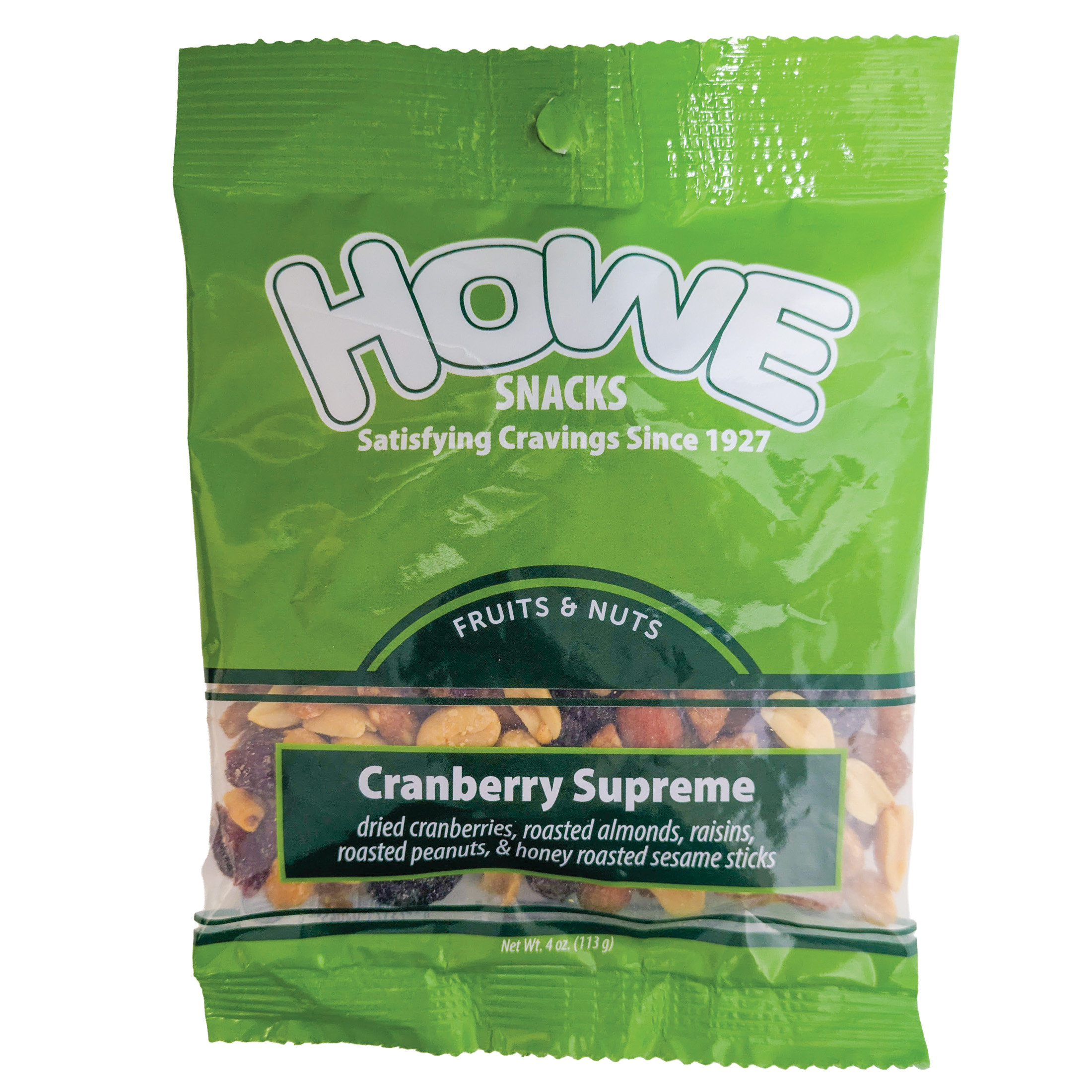 Front view of Howe Snacks' Cranberry Supreme Bag